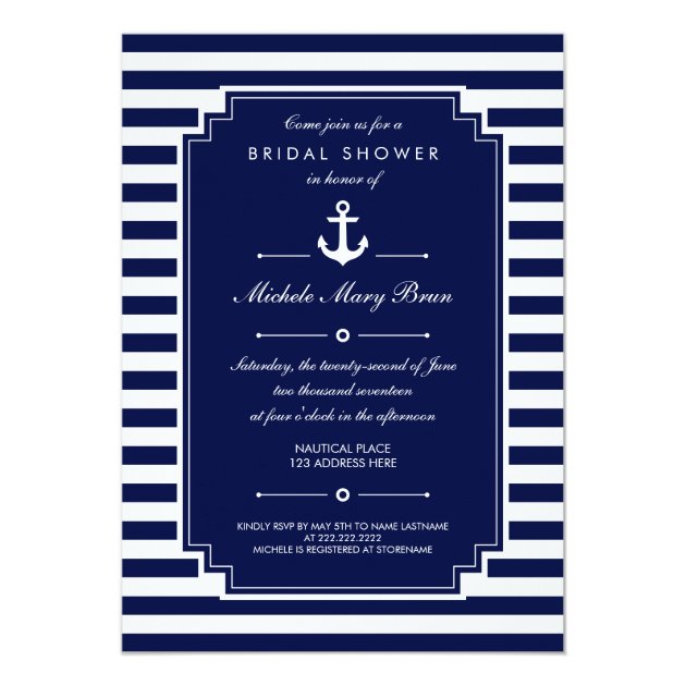 Crisp Blue White Nautical Bridal Shower Invitation
