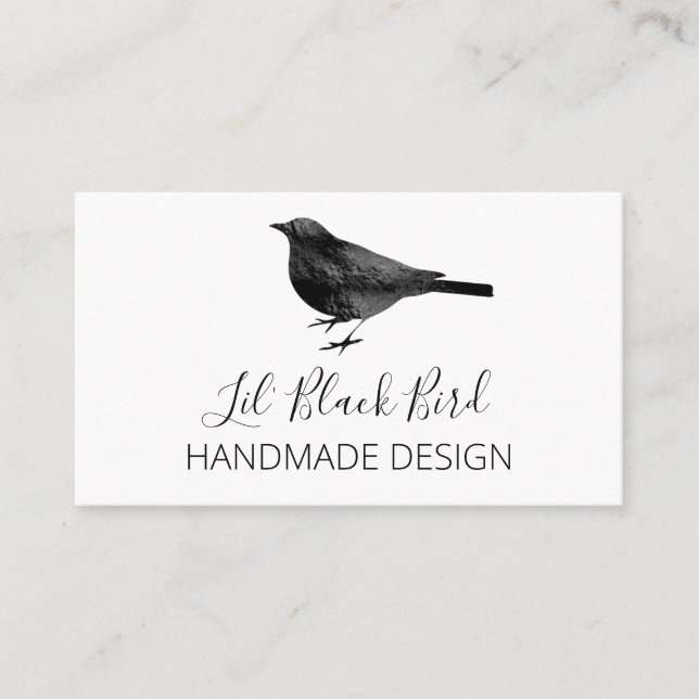 Crisp Clean White Black Bird Handmade Business Card (Front)