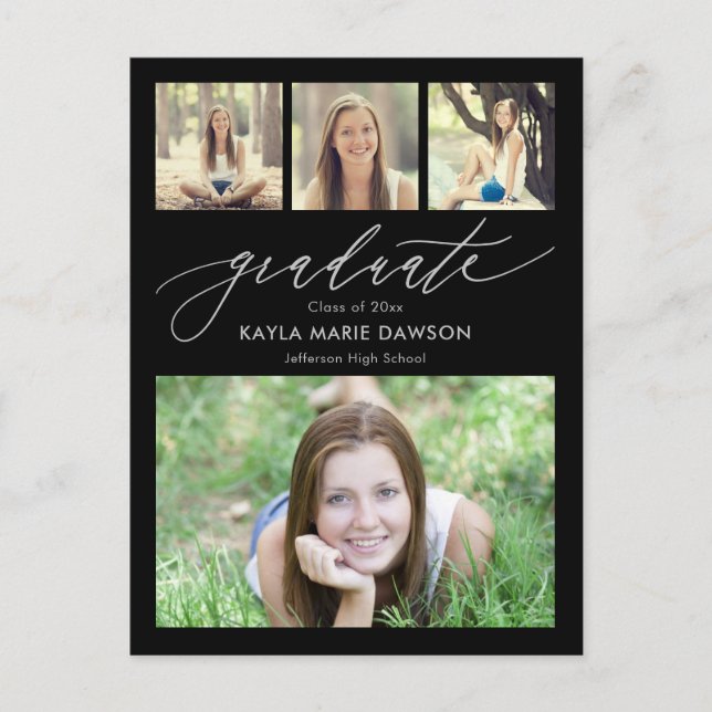 Crisp Collage Editable Color Graduation Postcard (Front)