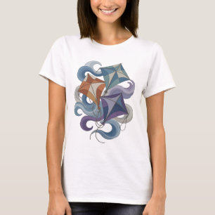 Crisp Gray KITE FLYING Statement Design T-Shirt