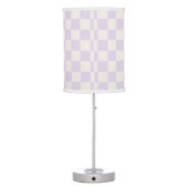 Crisp Pale Lavender Off White Checkerboard & Gold Table Lamp (Back)