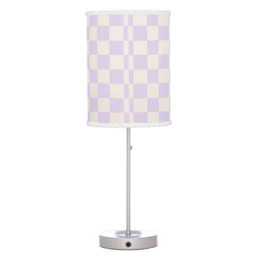 Crisp Pale Lavender Off White Checkerboard & Gold Table Lamp (Back)