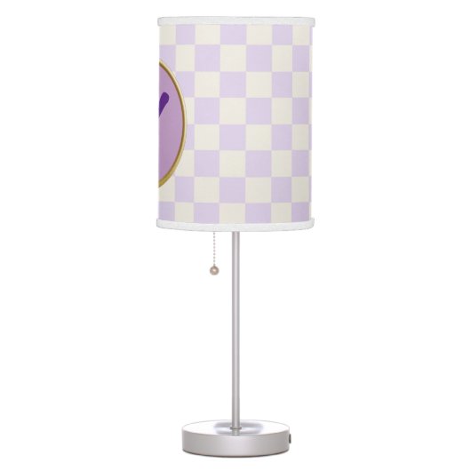 Crisp Pale Lavender Off White Checkerboard & Gold Table Lamp (Right)