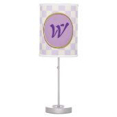 Crisp Pale Lavender Off White Checkerboard & Gold Table Lamp (Front)