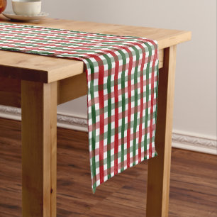 Crisp Red and Green Checks Short Table Runner