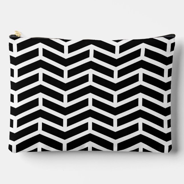 Crisp Sharp Opposing Arrows Chevron Black White Accessory Pouch (Front)