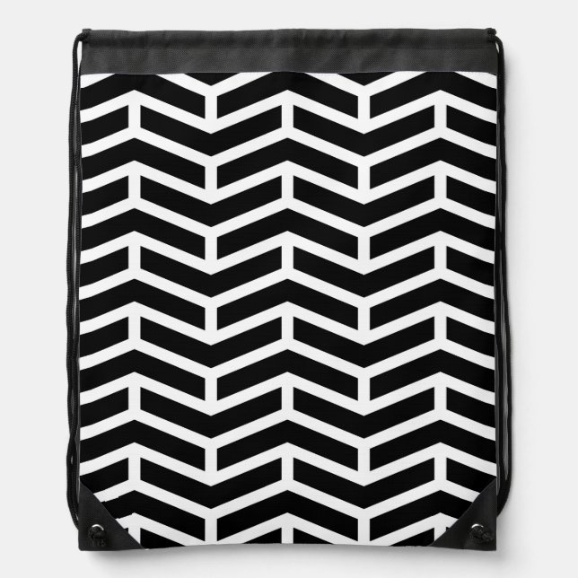 Crisp Sharp Opposing Arrows Chevron Black White Drawstring Bag (Front)