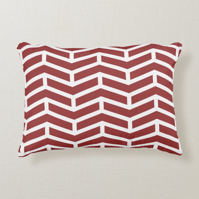 Crisp Sharp Opposing Arrows Chevron Red White Accent Pillow (Front)
