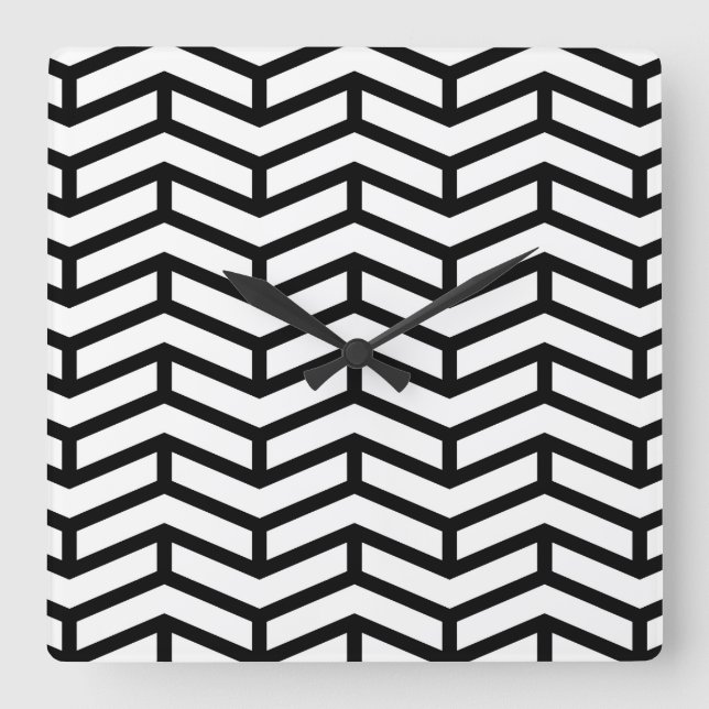Crisp Sharp Opposing Arrows Chevron White Black Square Wall Clock (Front)