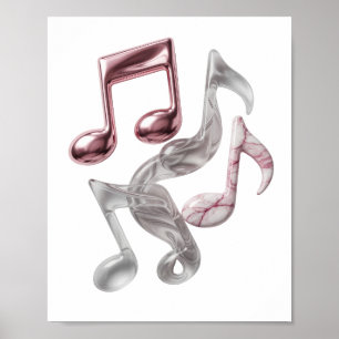 Crisp Silver MUSIC NOTES Print