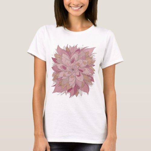 Crisp Silver PINK AND GOLD FLORAL DESIGN T-Shirt