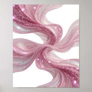 Crisp Silver PINK GLITTER WAVES 3D Text Art Poster