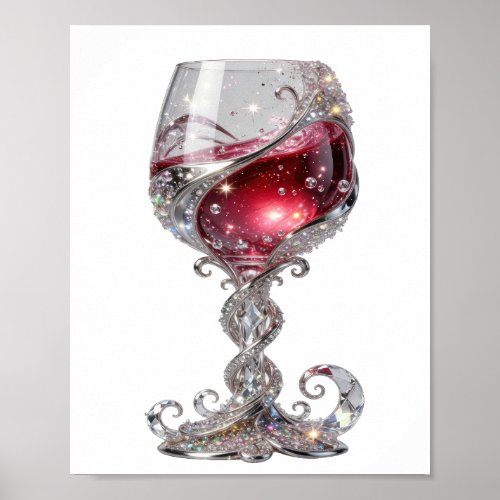 Crisp Silver RED WINE GLASS Poster