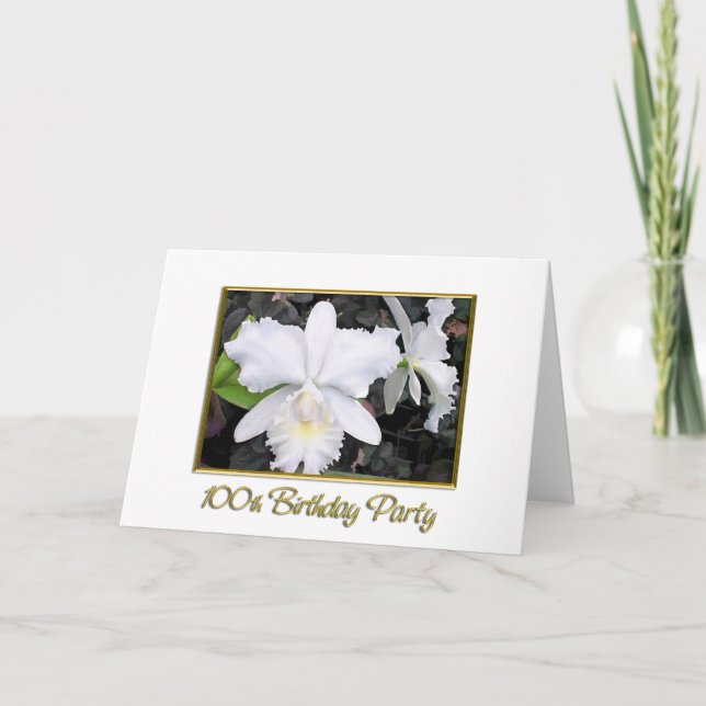 Crisp White Orchids Birthday Party 100 Card (Front)