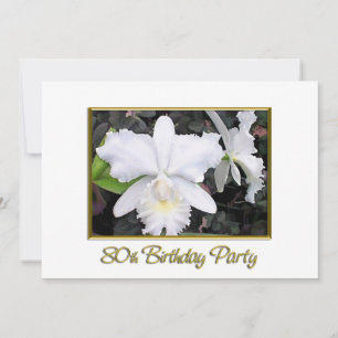 Crisp White Orchids Birthday Party 80 Invitation