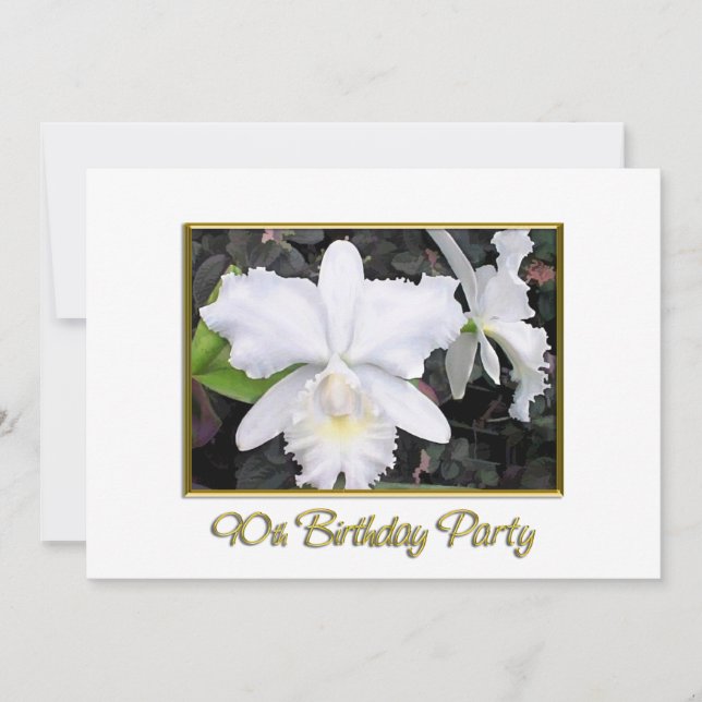 Crisp White Orchids Birthday Party 90 Invitation (Front)