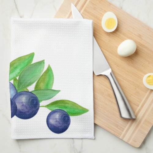 Crisp White with Blueberries Kitchen Towel