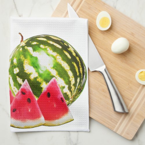Crisp White with Summer Pink Watermelon Kitchen Towel