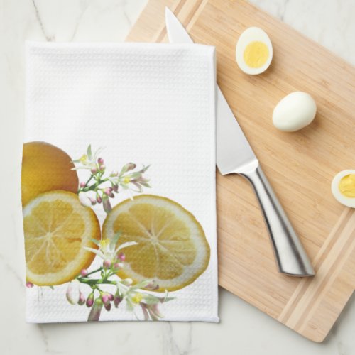 Crisp White with Yellow Lemons Kitchen Towel