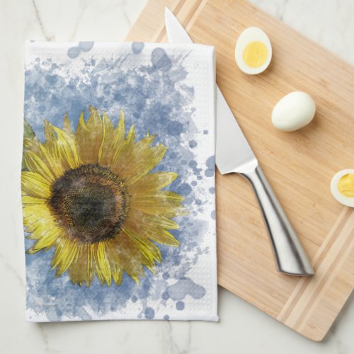 Crisp White with Yellow Sunflower Kitchen Towel