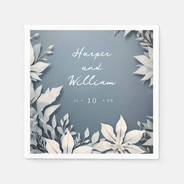 Crisp winter flowers wedding napkins (Front)