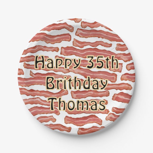 Crispy Bacon Patterned birthday Paper Plates (Front)