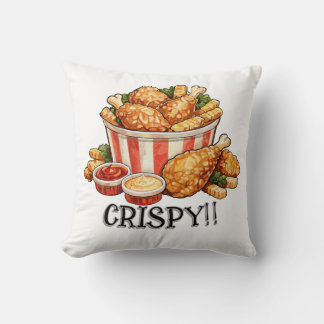 Crispy Fried Chicken Bucket Watercolor Art Throw Pillow