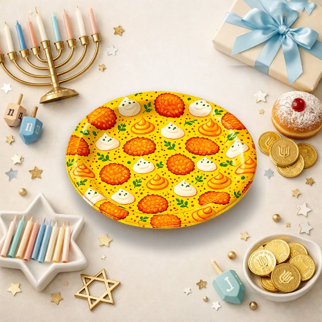 Crispy Yellow Illustrated Potato Latke Paper Plates (Creator Uploaded)