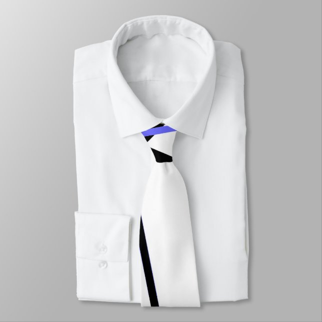 Criss Crossed Blue and Black Stripes on White Neck Tie (Tied)