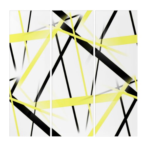 Criss Crossed Lemon Yellow and Black Stripes on Wh Triptych