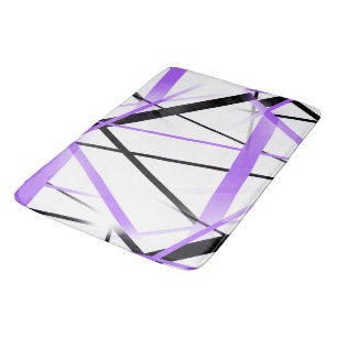 Criss Crossed Lilac and Black Stripes on White Bath Mat