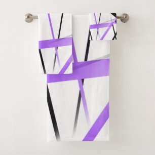 Criss Crossed Lilac and Black Stripes on White Bath Towel Set