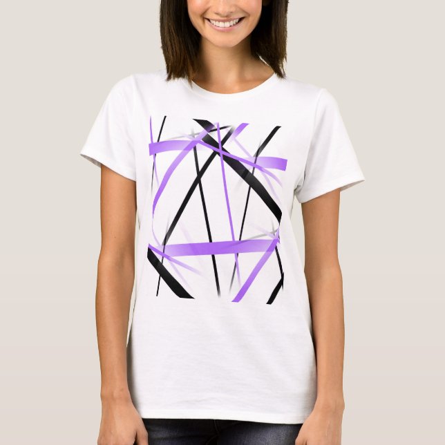 Criss Crossed Lilac and Black Stripes on White T-Shirt (Front)