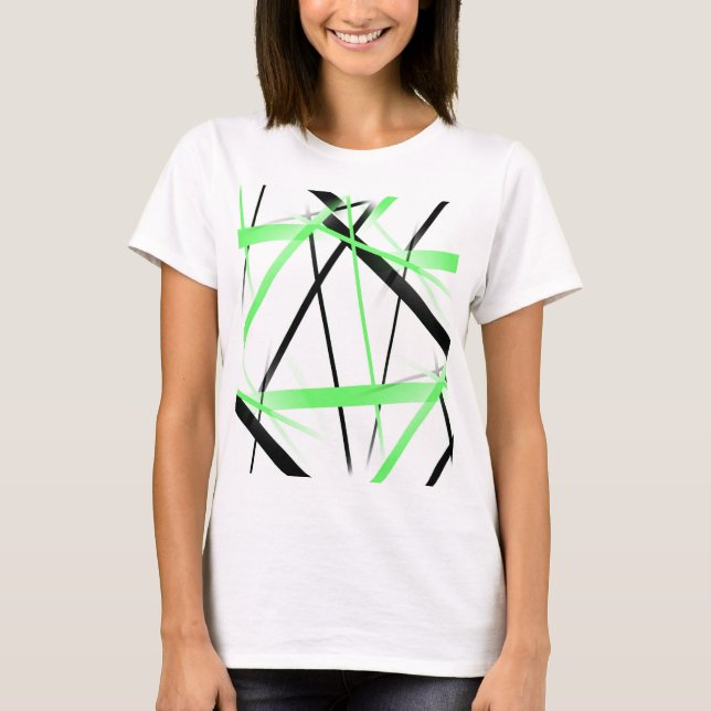 Criss Crossed Lime and Black Stripes on White T-Shirt (Front)
