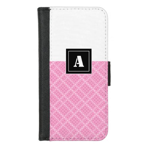 Crisscross Gingham Check Pink and White Monogram iPhone 87 Wallet Case