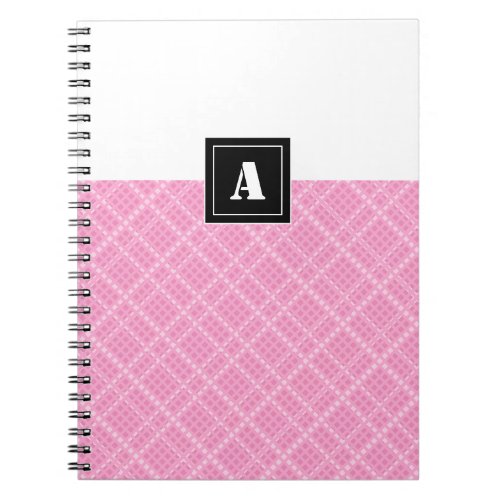 Crisscross Gingham Check Pink and White Monogram Notebook