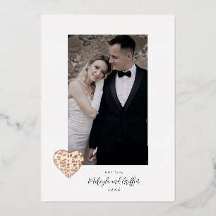 Crisscross Rose Gold Heart Wedding Photo Thank You Foil Invitation