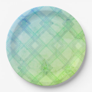 Crisscrossed Happy Green & blue, yellow Checks Paper Plates
