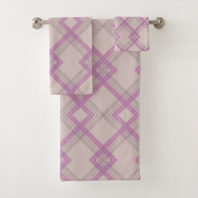 Crisscrossed Happy Purple & cream,white Checks  Bath Towel Set (Insitu)