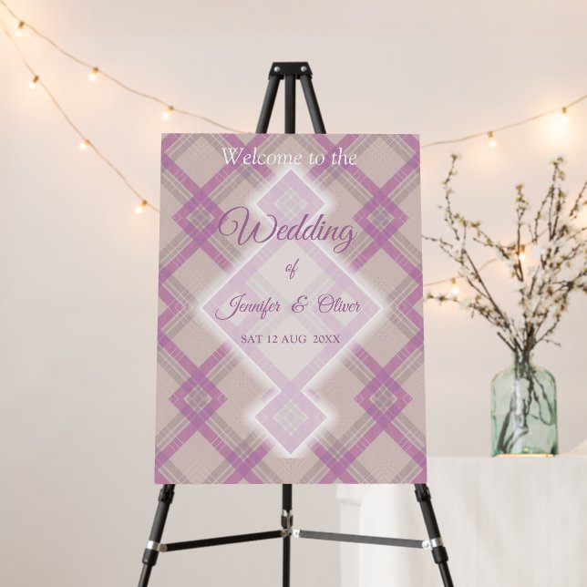 Crisscrossed Happy Purple & cream, white Checks Foam Board (In Situ (Stand))