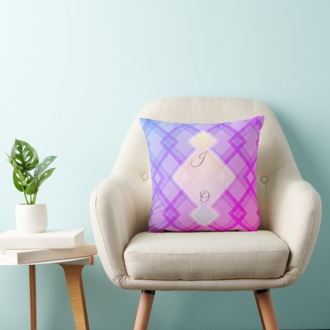 Crisscrossed Happy Purple & cream,white Checks  Th Throw Pillow (Chair)