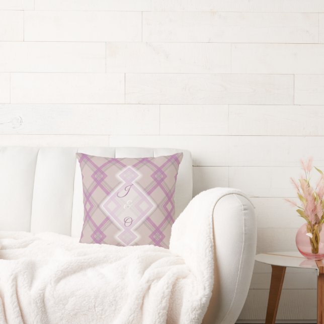Crisscrossed Happy Purple & cream,white Checks  Throw Pillow (Couch)