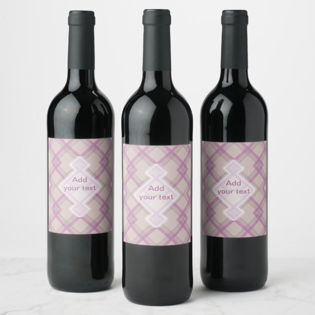 Crisscrossed Happy Purple & cream,white Checks Wra Wine Label (Bottles)