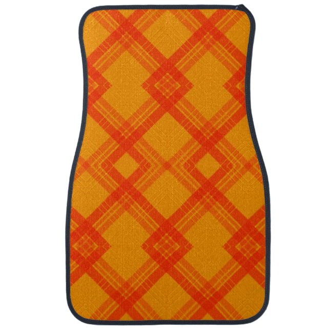 Crisscrossed Happy Red & Yellow/Orange Checks Show Car Floor Mat (Front)