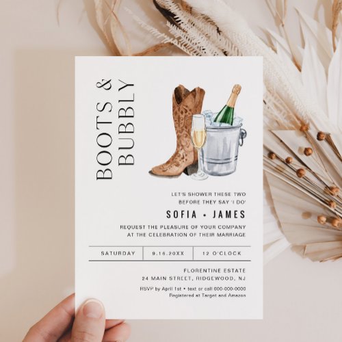 CRISTAL Boots  Bubbly Couples Shower Invitation
