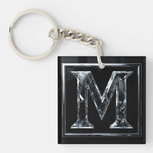 ❄️ Cristal Letter M Initial Gift For Him 🔑 Keychain (Front)