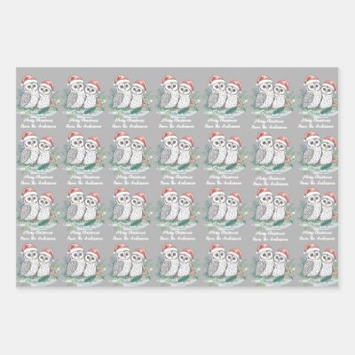 Cristmas Owl Wrapping Paper Flat Sheet Set of 3