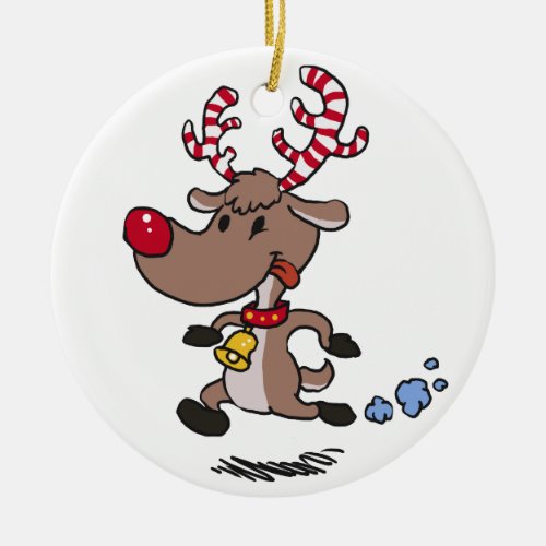 Cristmas Reindeer running  choose background colo Ceramic Ornament