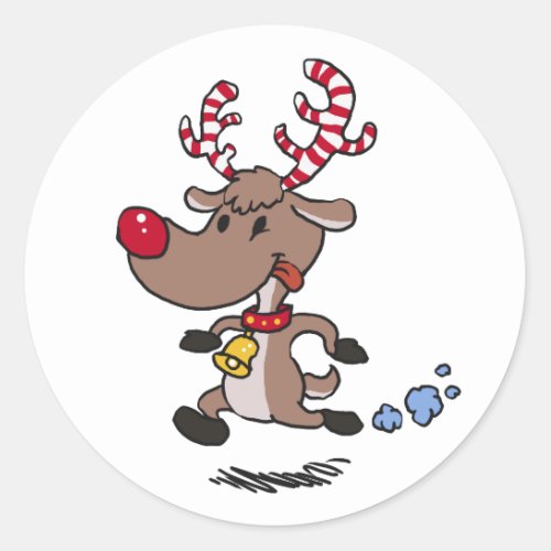 Cristmas Reindeer running  choose background colo Classic Round Sticker