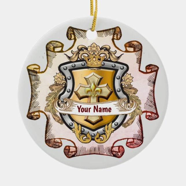 Cristos Cross Shield Surname Ceramic Ornament (Front)